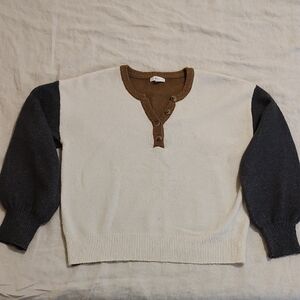 Cream and Brown Sweater with Button Detail